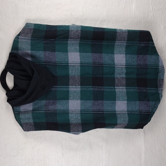 Surf Style Interplanetary Body Gear Green Windowpane Plaid Hooded Snap Up Vest - Picture 11 of 13